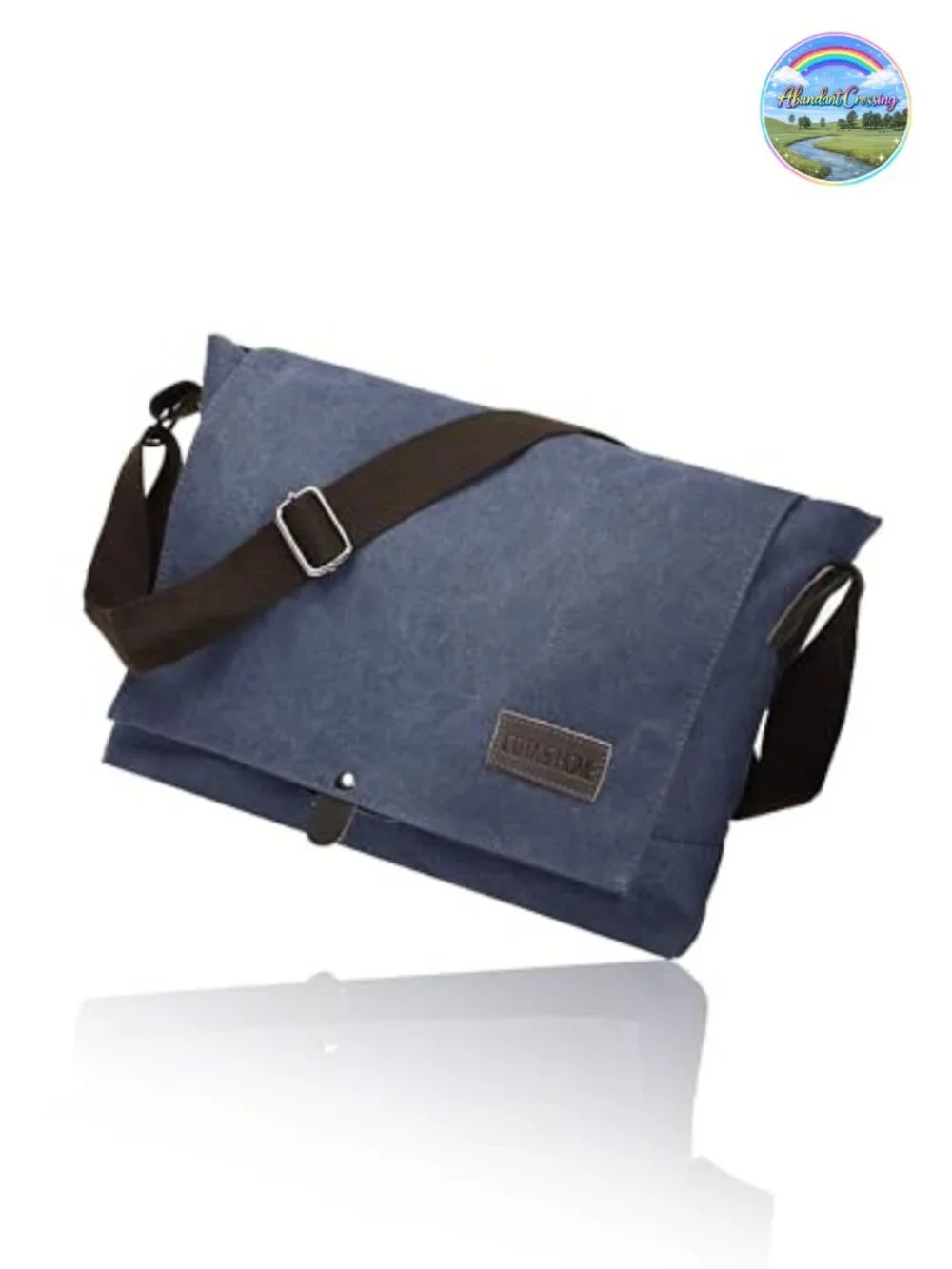 Men's Canvas Messenger Bag Fits 14 Inch Laptop, Travel Work Bag w/ PU Leather